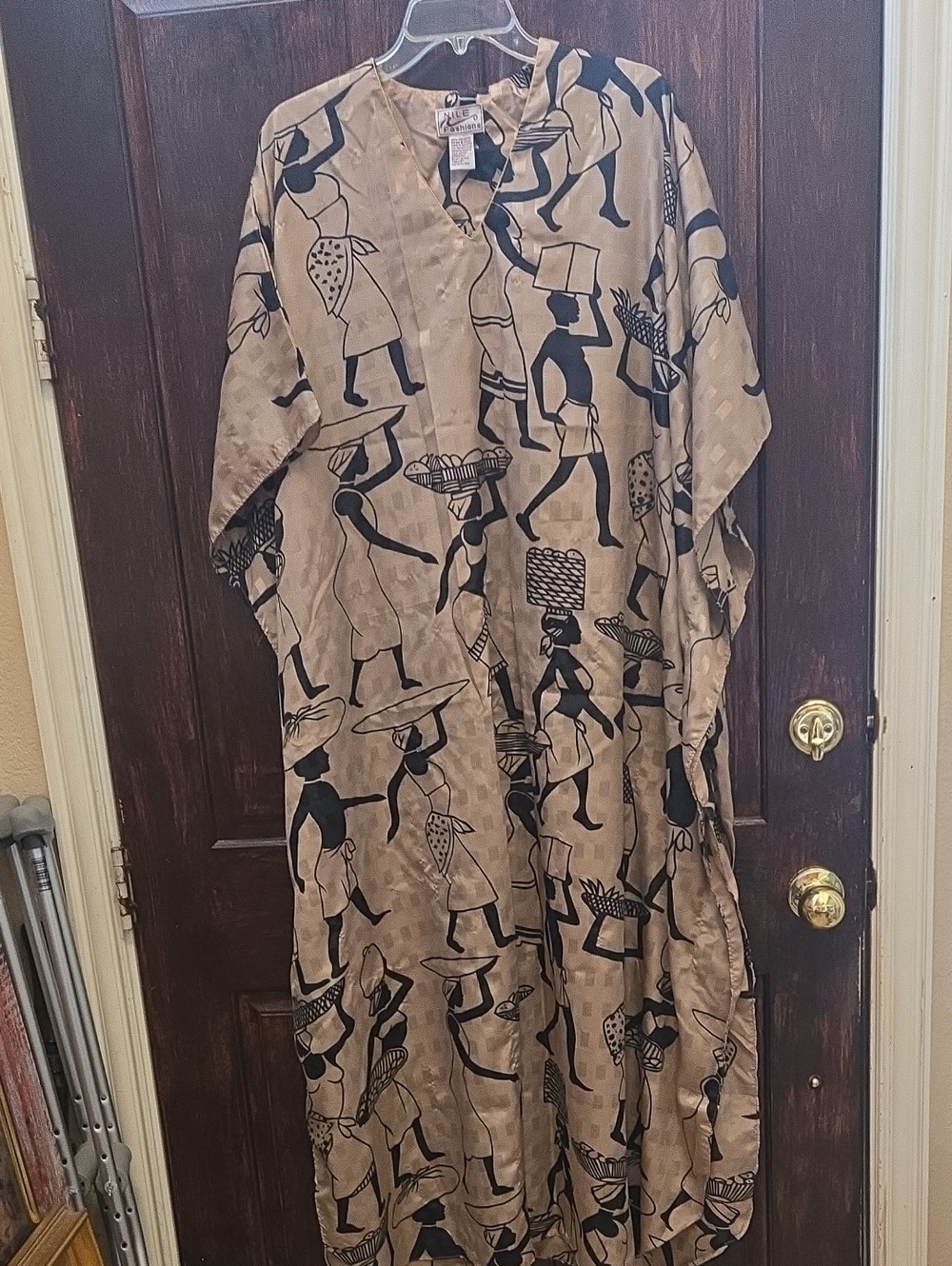 Tan & Black Printed Maxi Kaftan